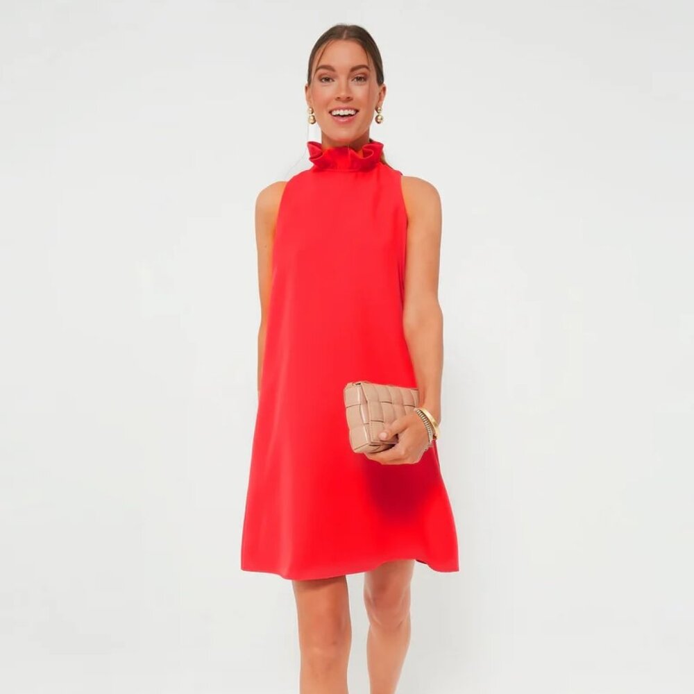 Tuckernuck Red Ruffle Neck Mini Dress